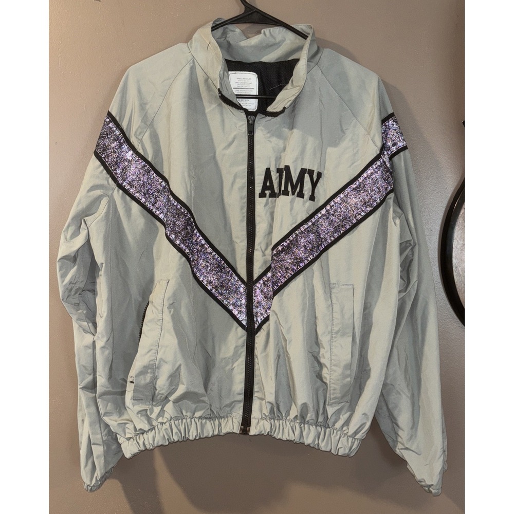 Vintage US Army Zip Up Windbreaker Jackets Men's small  Grey Nylon Mech Lined